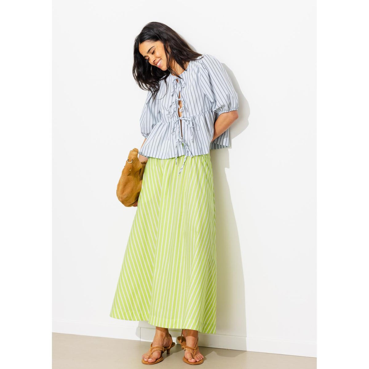 Jupe midi évasée rayée rayé jaune, PROMOD