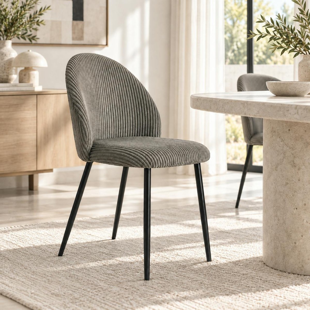 Chaise en tissu côtelé (lot de 2) IENA gris, PIER IMPORT