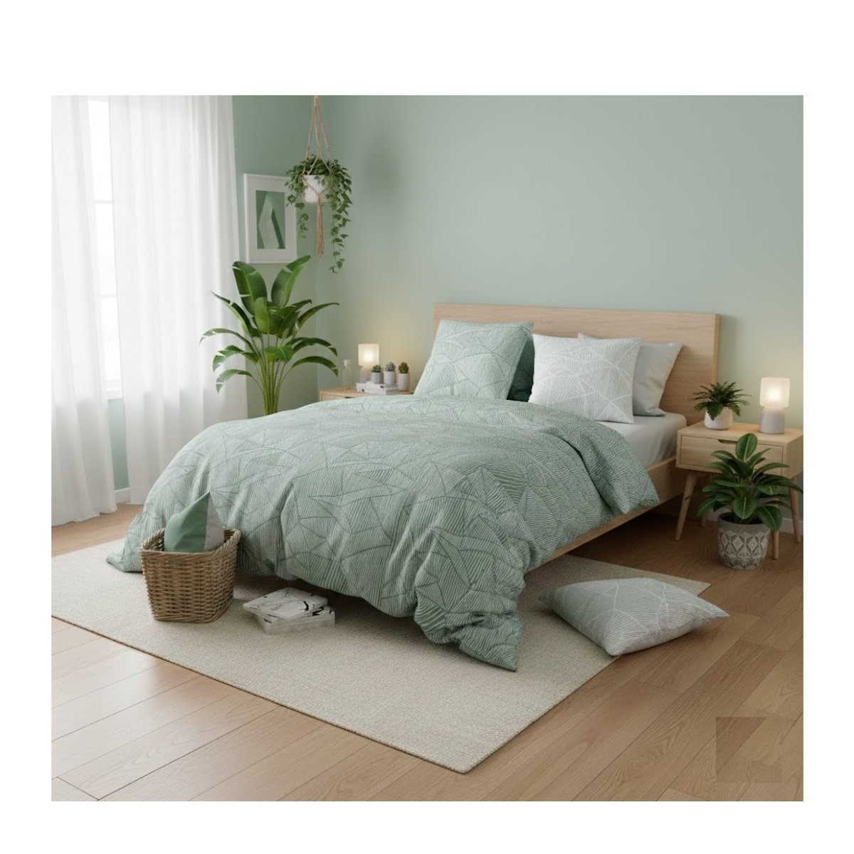 Parure de lit motif graphique vert vert, EDEN