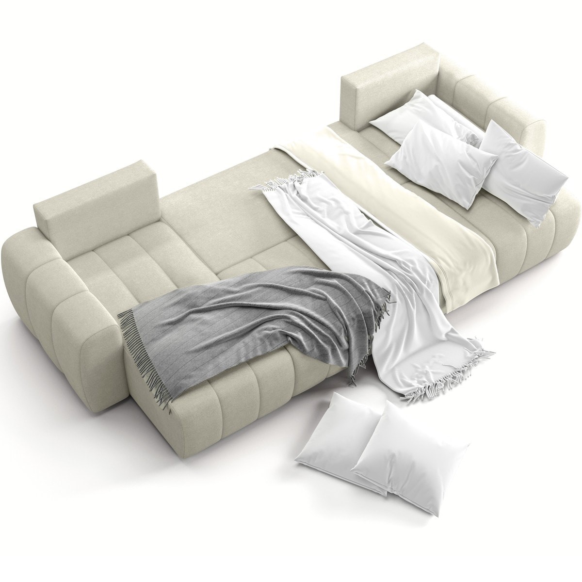 Canapé panoramique convertible 6 places en tissu chenille - ALBA beige, HOMIFAB
