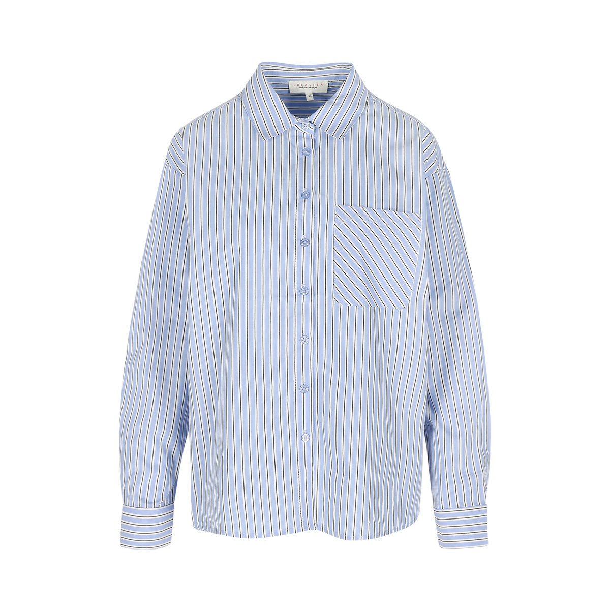 Chemise rayée poche poitrine bleu, LOLALIZA