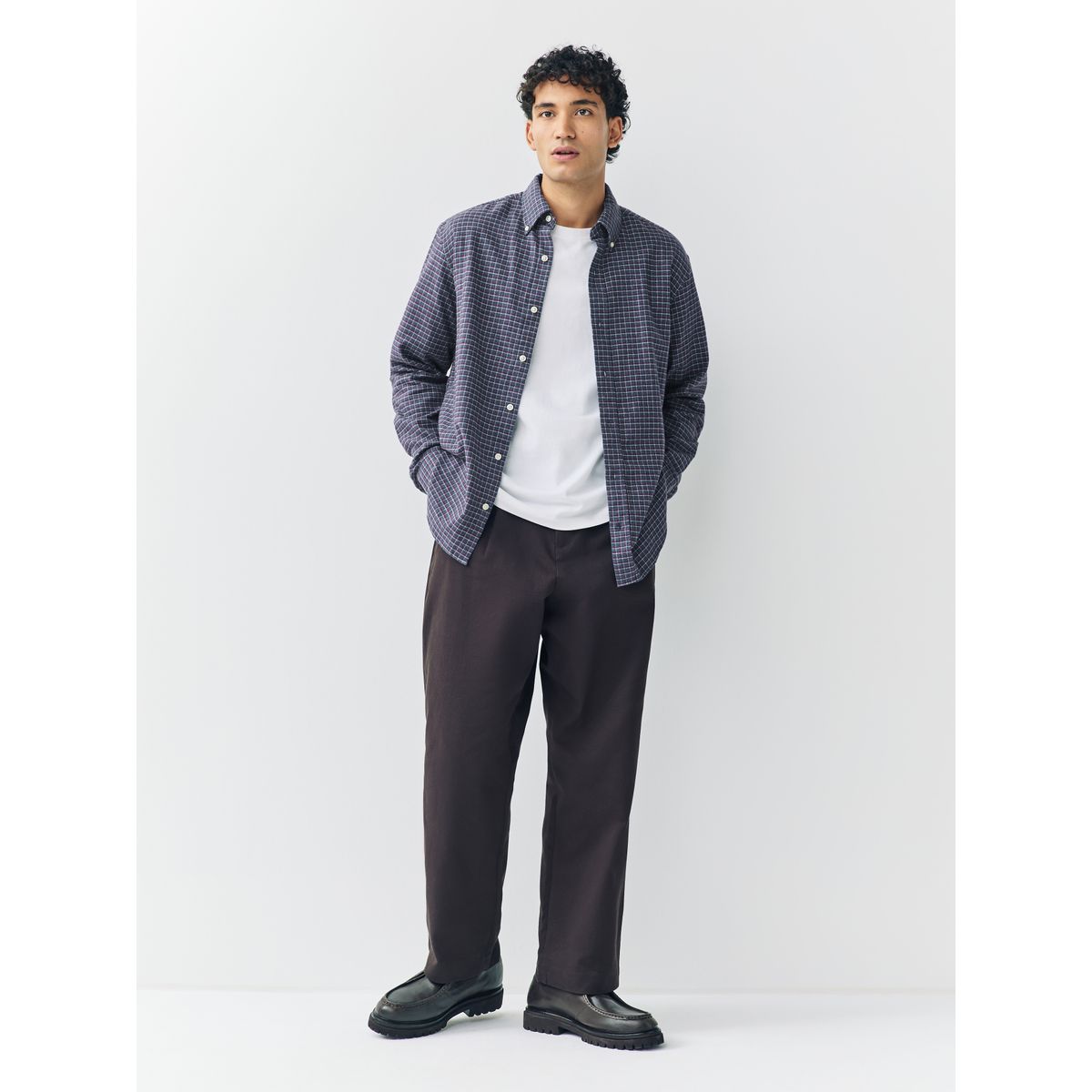 Chemise manches longues à carreaux bleu marine, NEXT