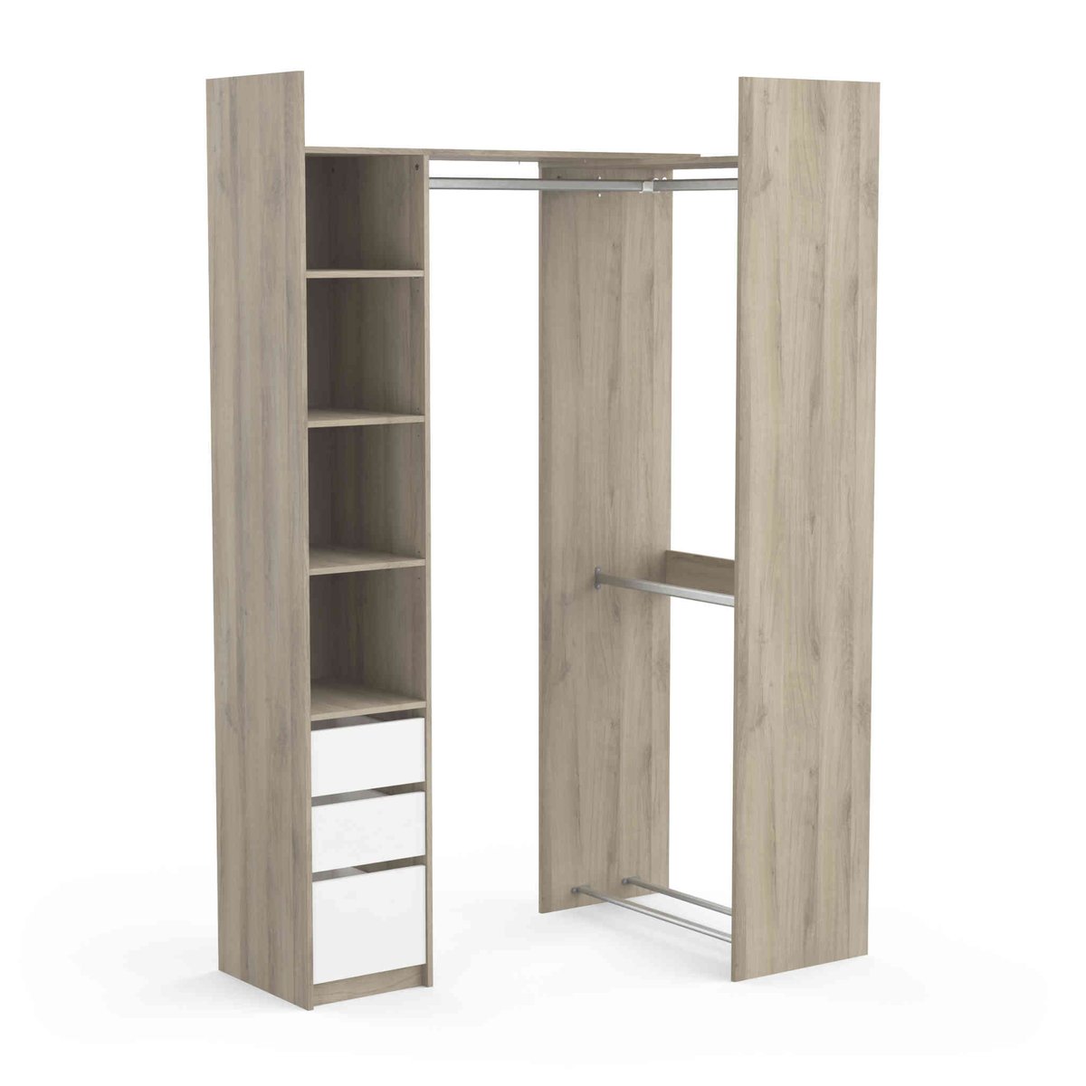 Dressing modulable avec étagères bois clair, TERRE DE NUIT