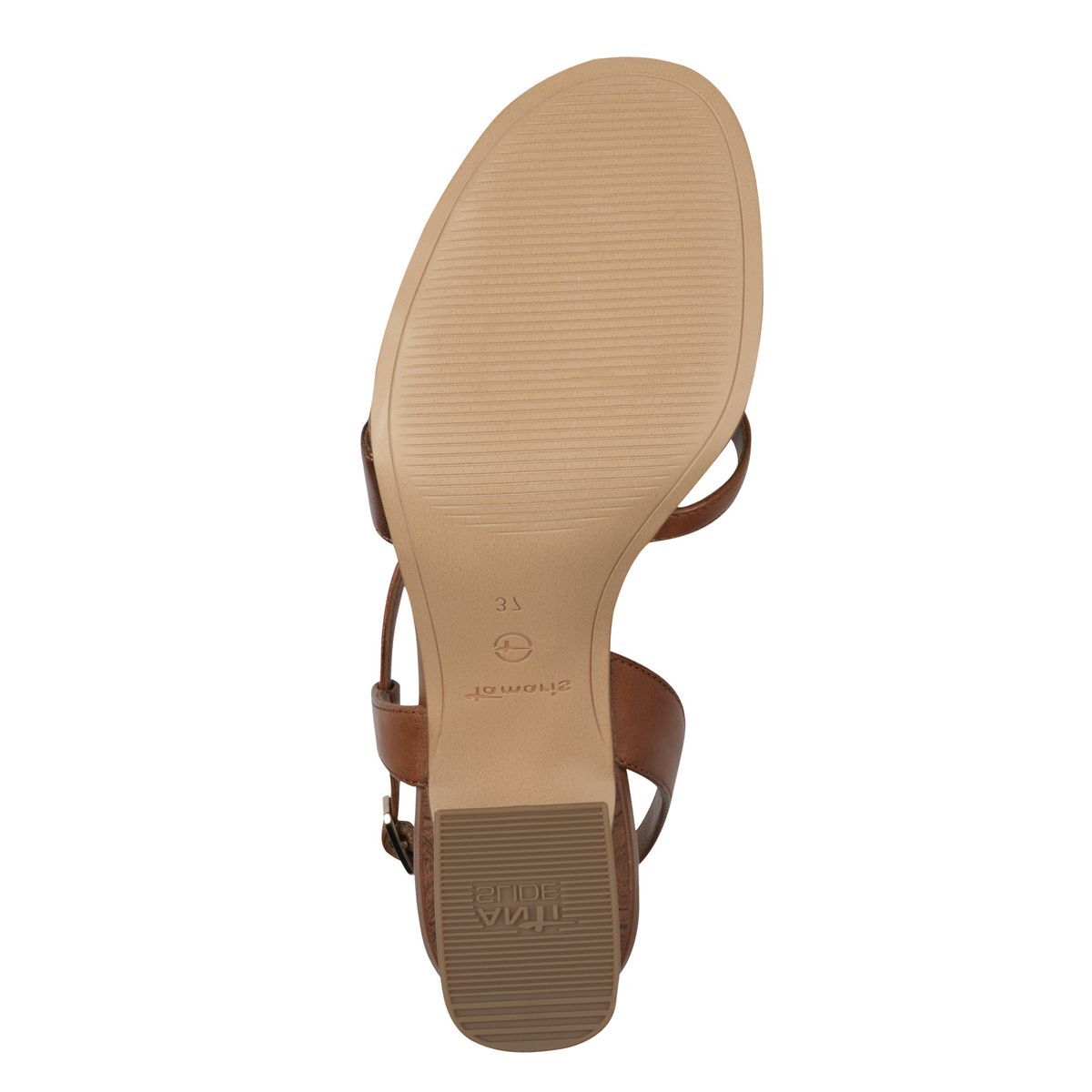 Sandale à talon en cuir marron cognac combiné, TAMARIS