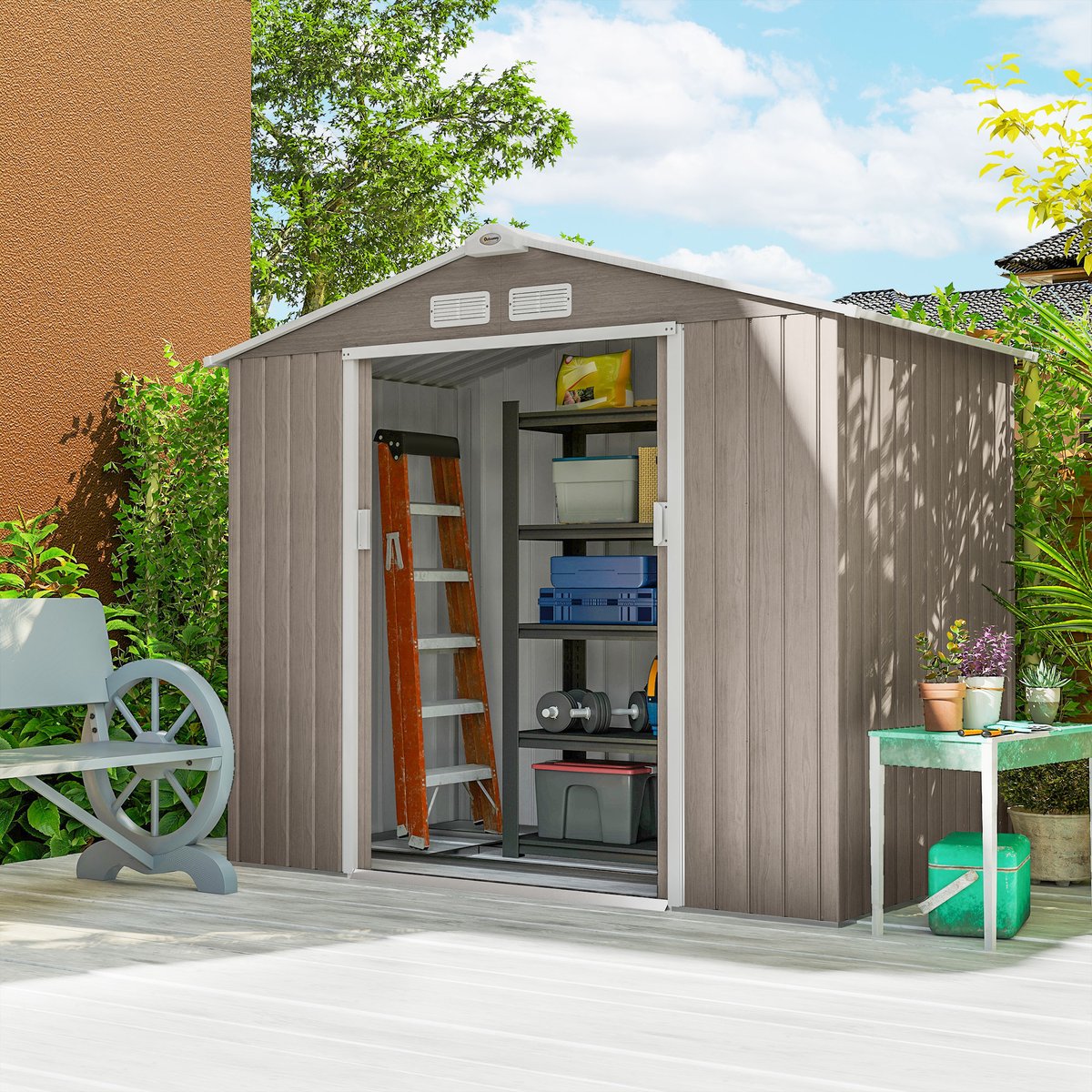 Abri de jardin Acier galvanisé Gris foncé marron, OUTSUNNY