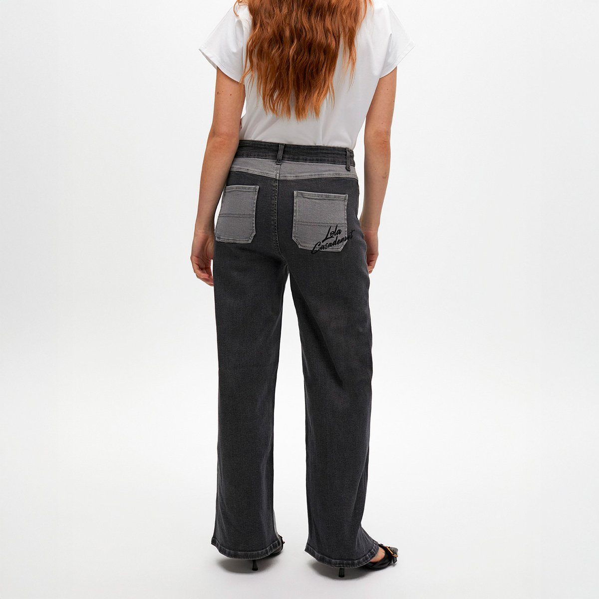 Jeans large bicolore gris clair, LOLA CASADEMUNT