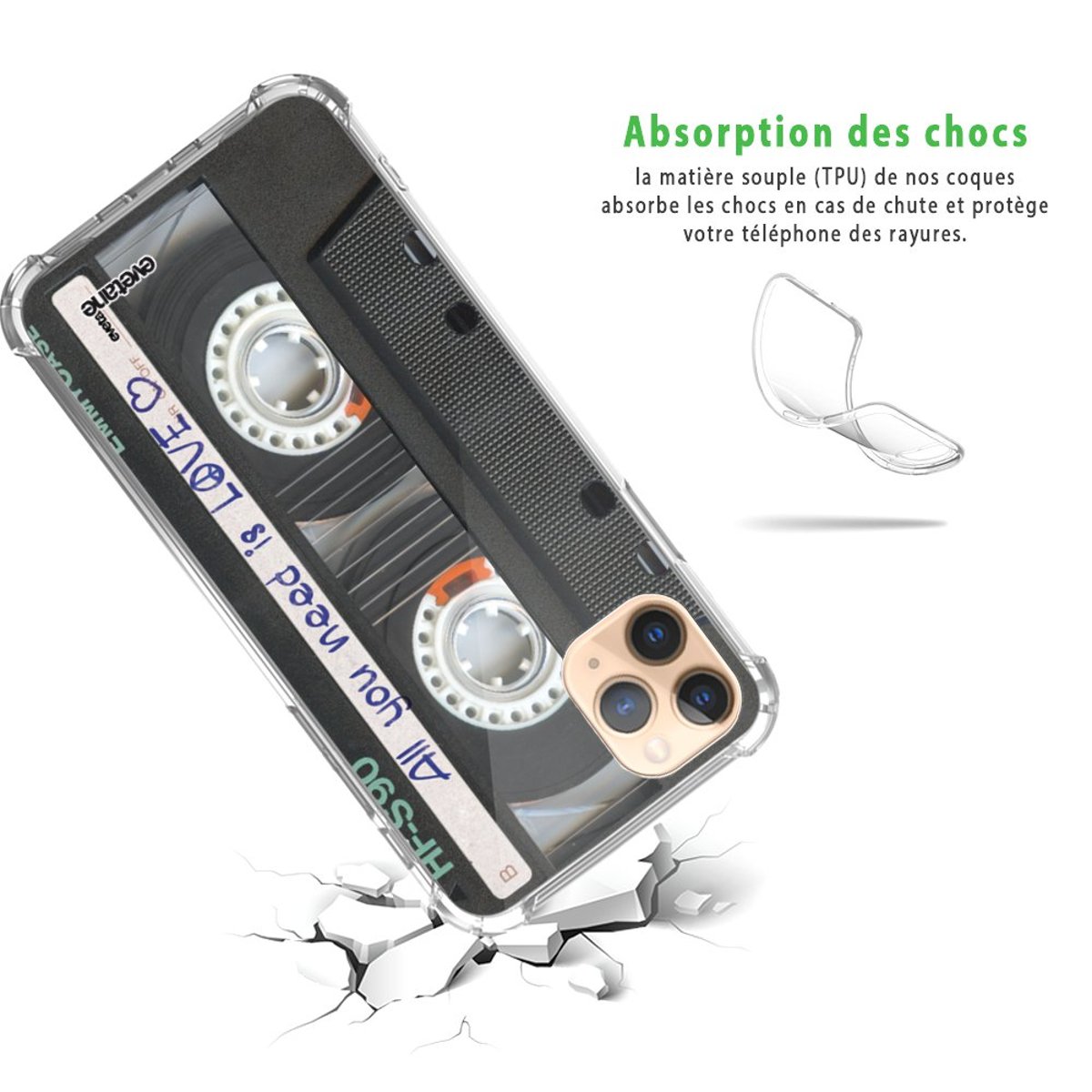 Coque souple renforcée iPhone 11 Pro cassette, EVETANE