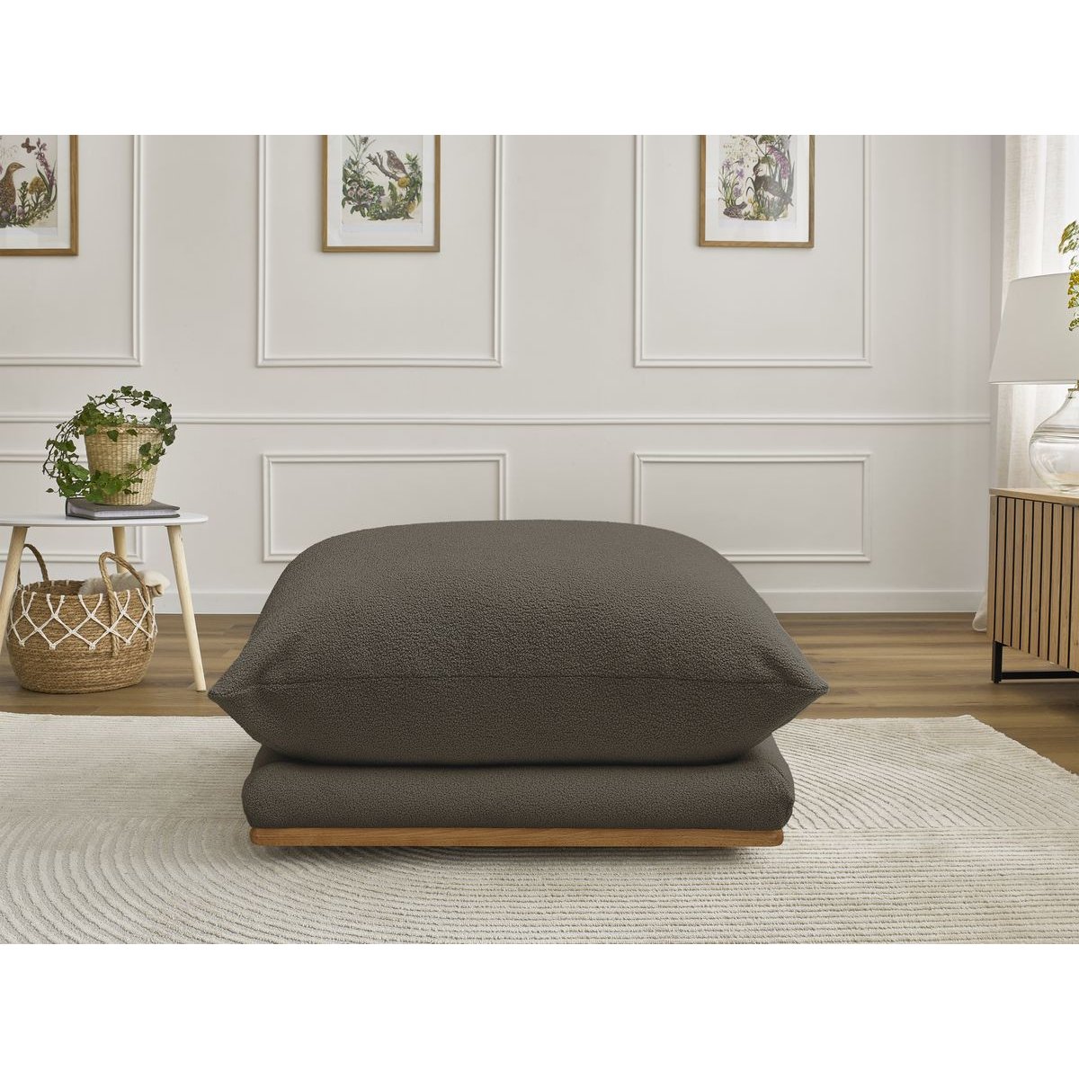 Pouf tissu bouclette, ERNEST marron, BOBOCHIC