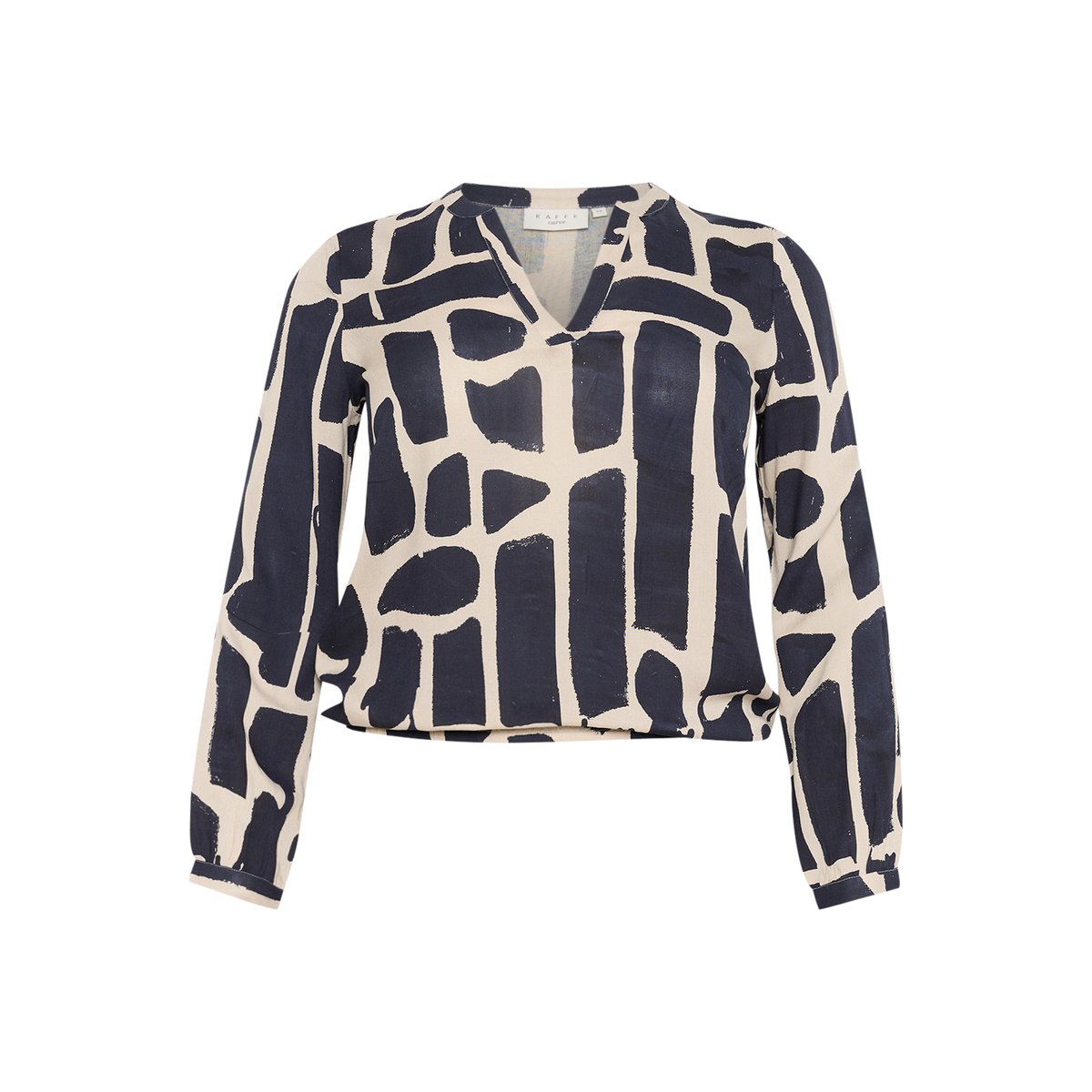 Blouse à manches longues bleu/beige imprimé midnight/feather g brick print, KAFFE CURVE