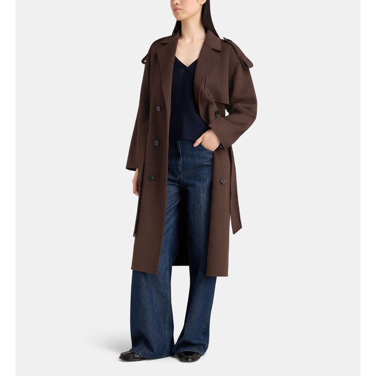 Manteau droit mi long levanio double face marron chocolat, JODHPUR