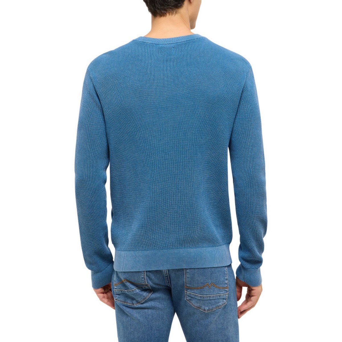 Pull en coton beige uni avec une coupe droite et un col rond bleu, MUSTANG