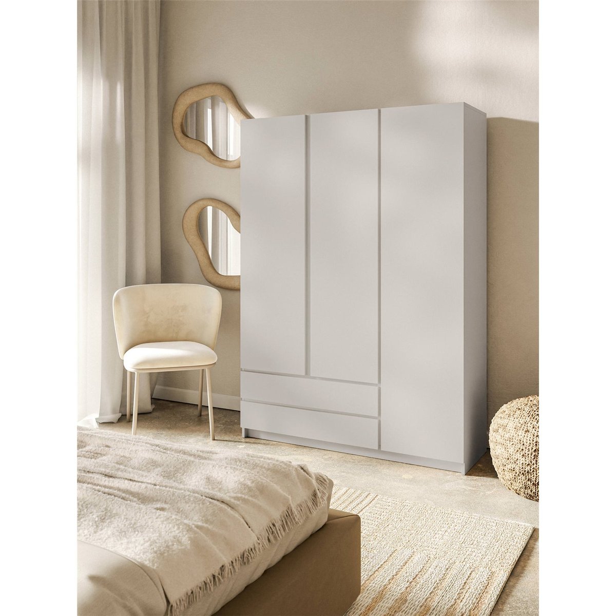 Armoire penderie 3 portes 2 tiroirs BEMMI cachemire, RECOLLECTION