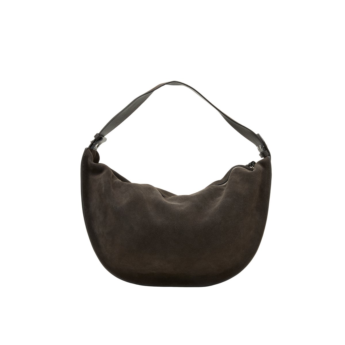 Sac à bandoulière modèle Aamu large en cuir velours souple marron foncé, MARC O'POLO
