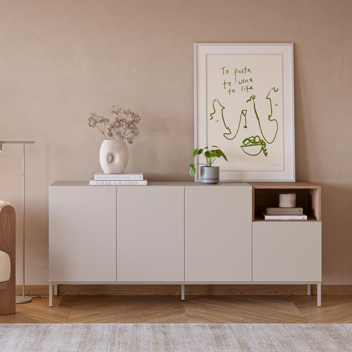 Buffet 4 portes en bois et métal L180cm- QUENOR beige, DRAWER
