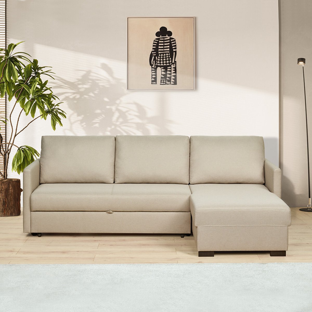 Sofá Justin, Bege, de 3 Lugares reversível, Lourini® bege, LOURINI