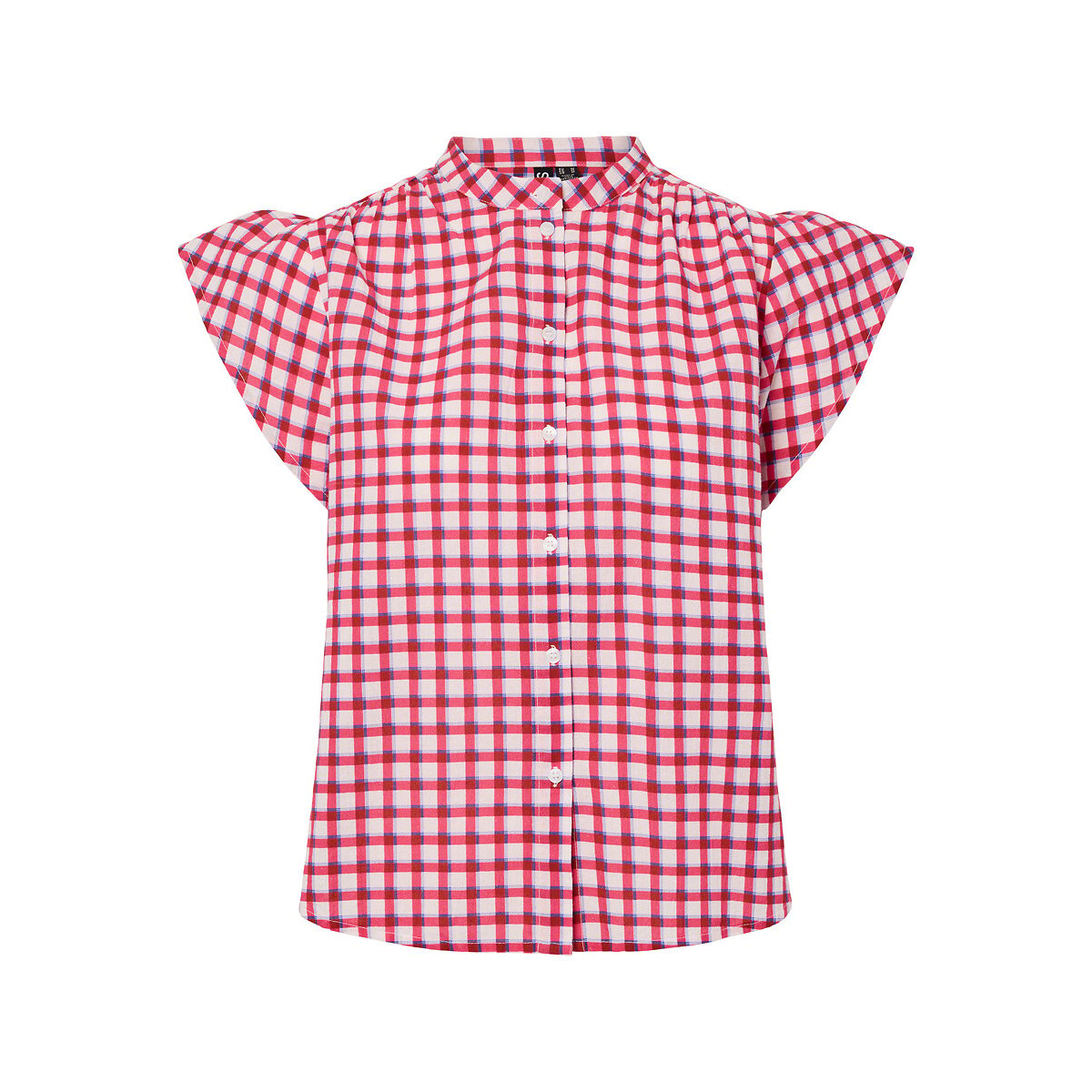 Camisa xadrez sem mangas com gola Mao quadrados rosa, PIECES