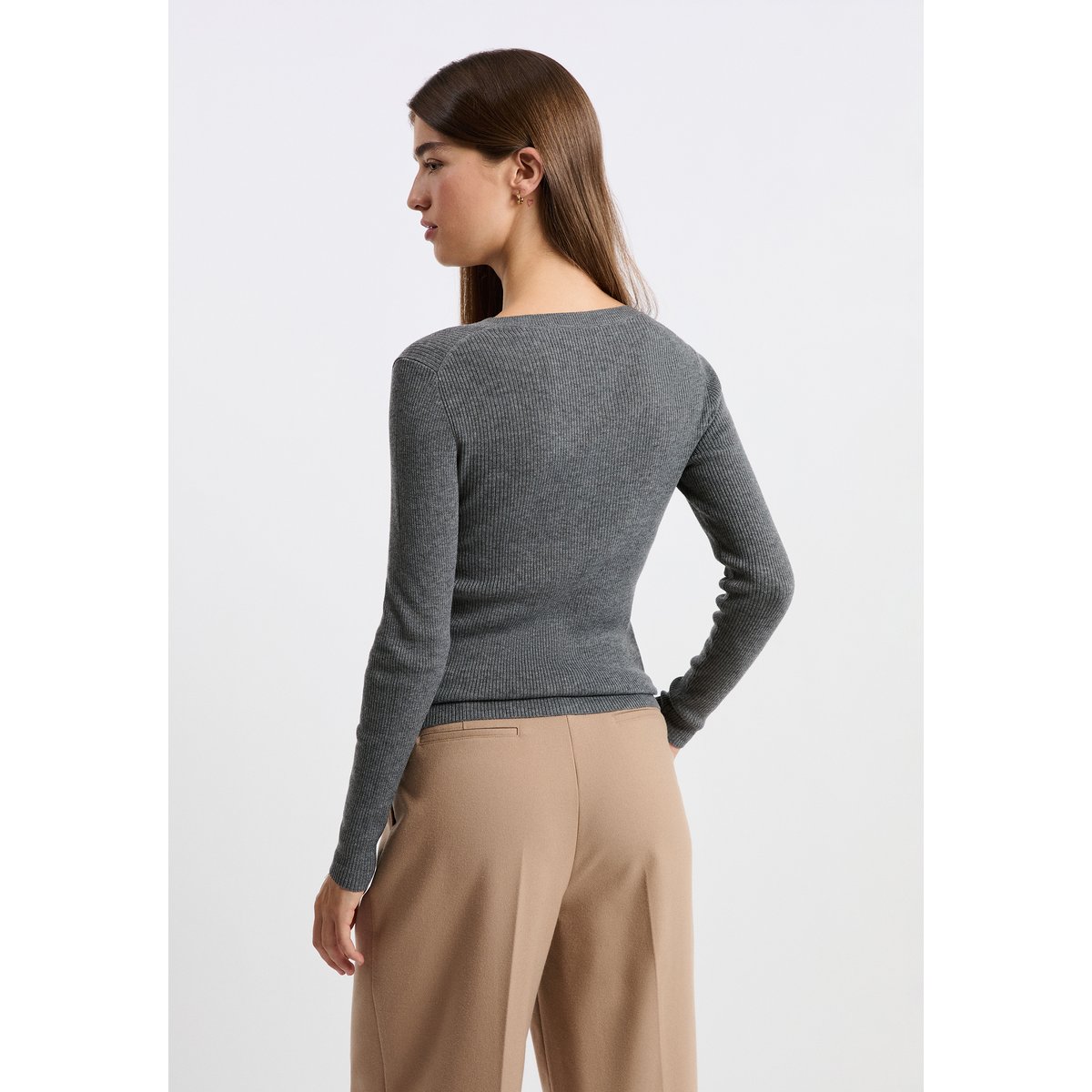 Pull col V avec laine LAUCENE V gris, ETAM