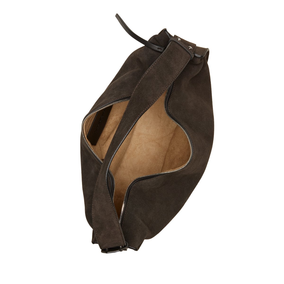 Sac à bandoulière modèle Aamu large en cuir velours souple marron foncé, MARC O'POLO