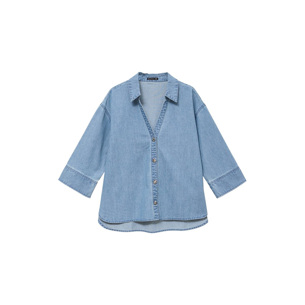 Chemise ample manches 3/4 col chemise denim double stone, BREAL