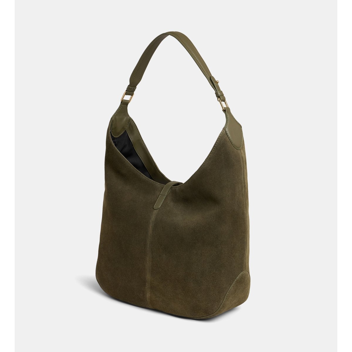 Sac à main souple louison cuir suédé kaki et vert, GALERIES LAFAYETTE