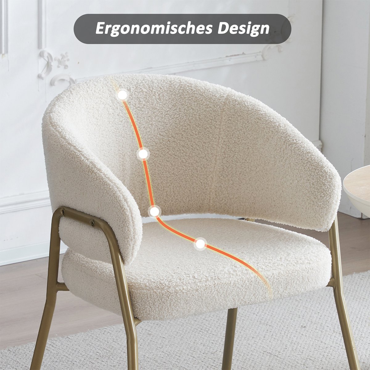 Chaise de salle à manger fauteuil modernes en bouclette, JERRIES blanc, MEUBLES COSY