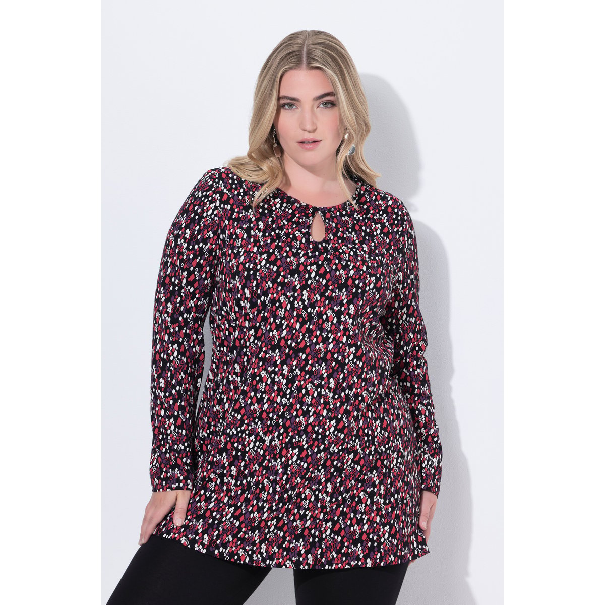 T-shirt long dans un imprimé graphique rouge rubis, ULLA POPKEN