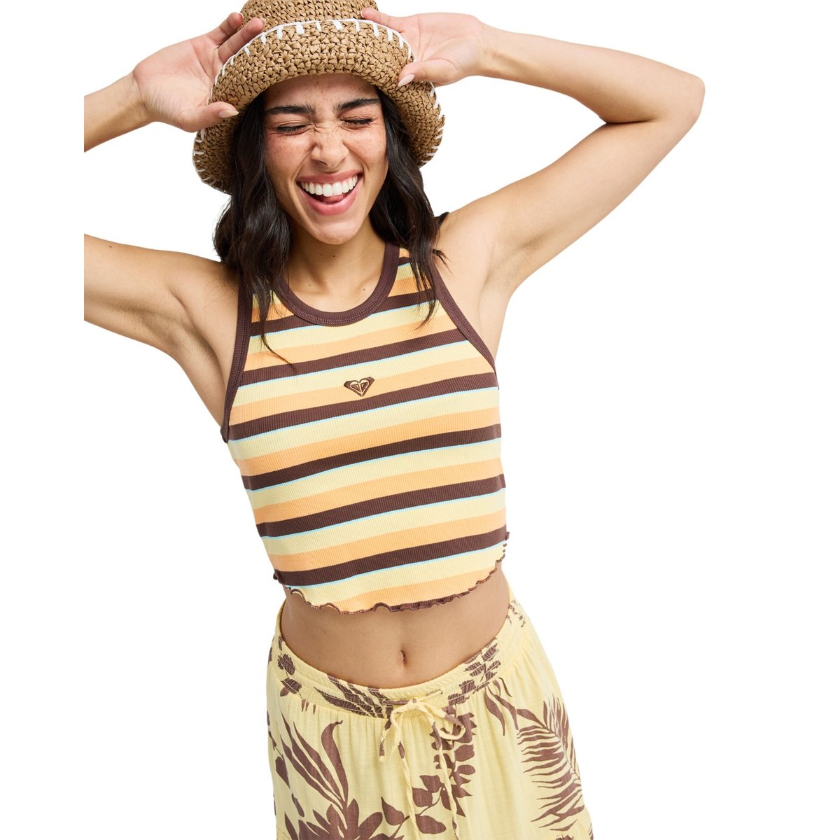 Débardeur, col rond, . marron french roast hey day stripe, ROXY