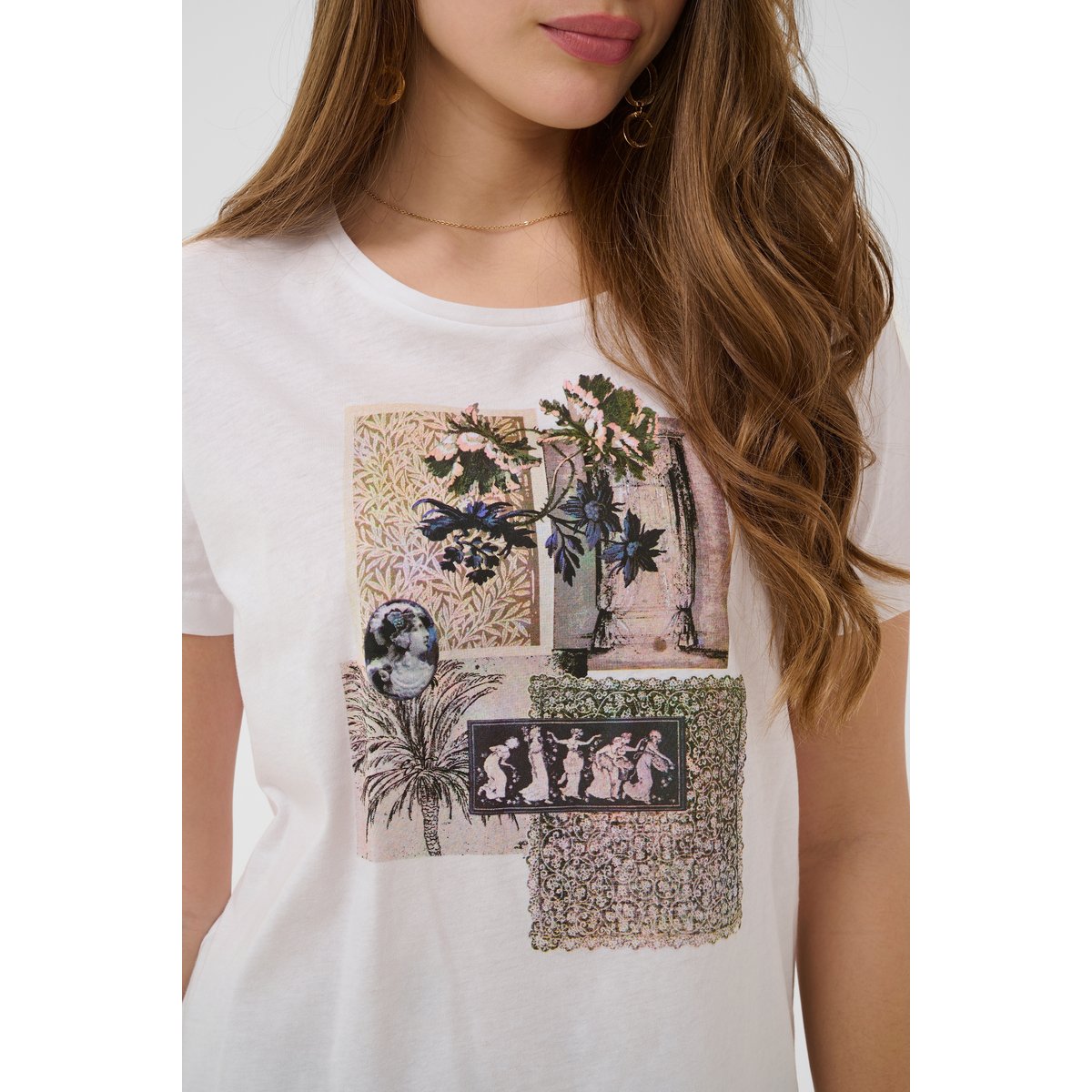 T-shirt à manches courtes blanc blue art collage, CREAM