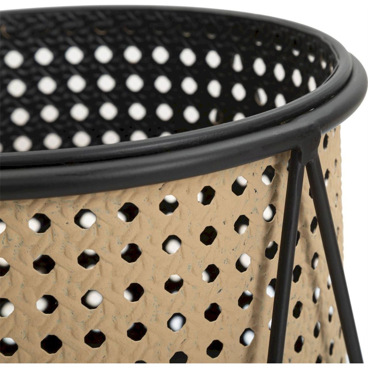 Cache-pots en fer effet cannage lot de 2 BOHO CHIC crème et noir, RECOLLECTION
