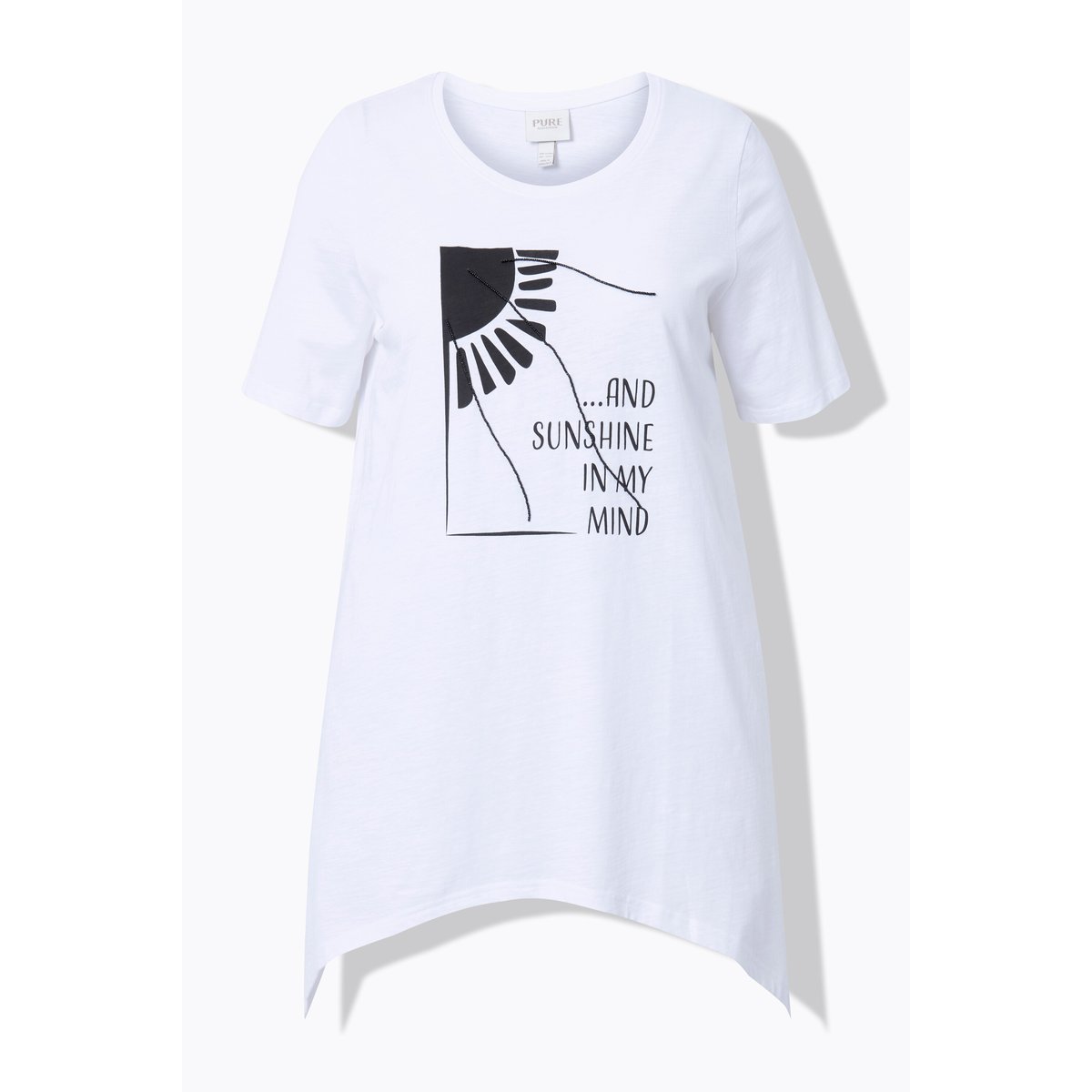 T-shirt, soleil, col rond, manches courtes blanc cassé, ULLA POPKEN