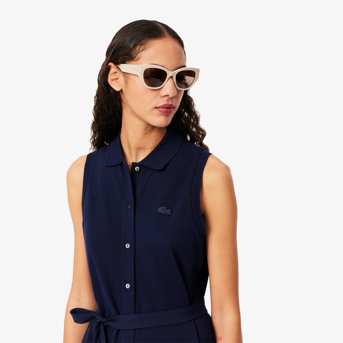 Robe polo longue en mini Piqué stretch bleu-166, LACOSTE