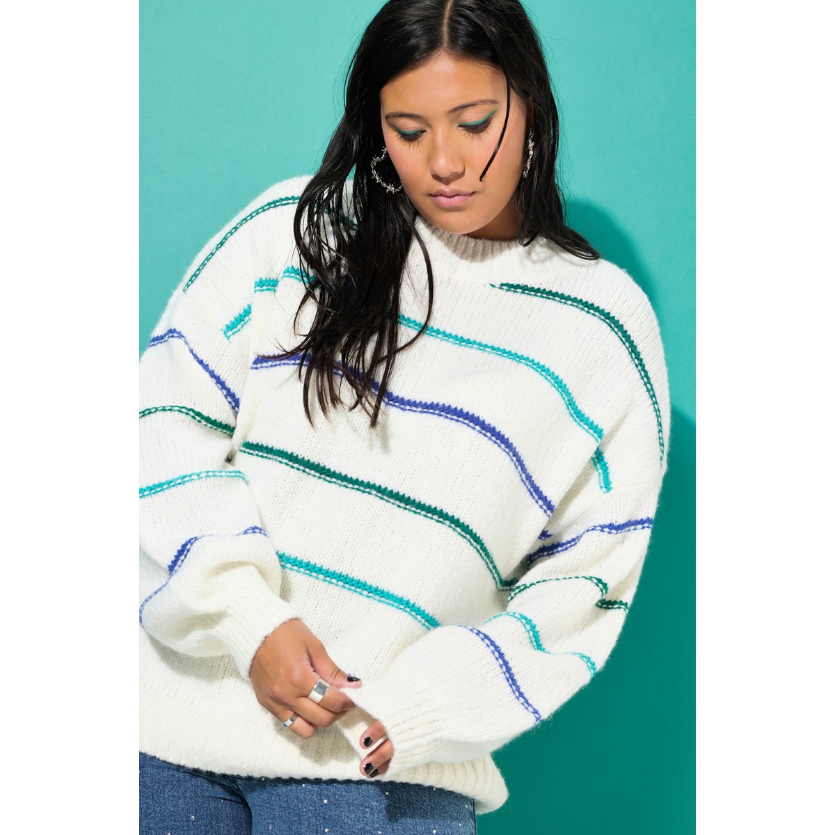 Pull oversize en maille épaisse à col rond classique blanc cassé, STUDIO UNTOLD