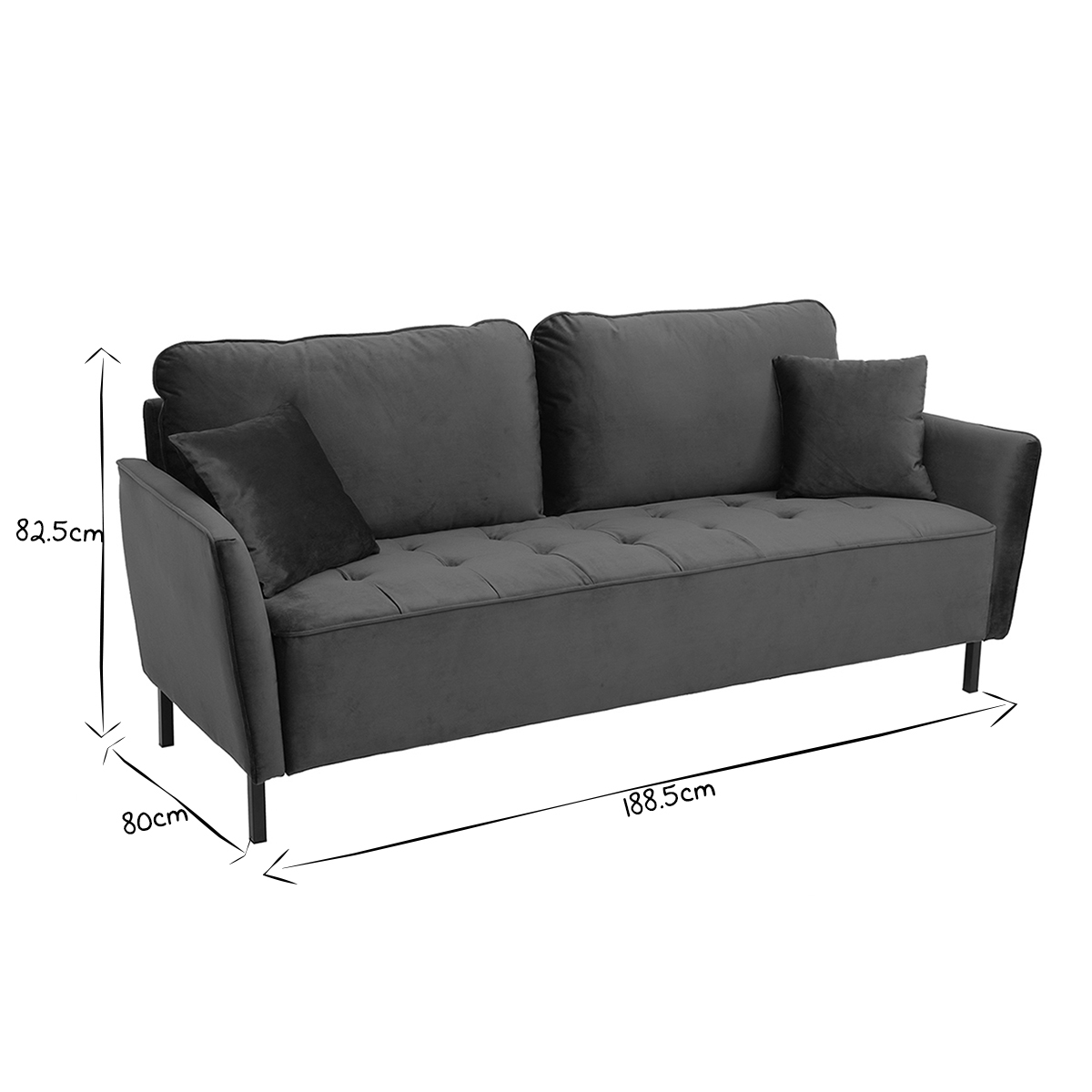 Canapé design 3 places en tissu velours bleu foncé et métal noir BEKA bleu, MILIBOO