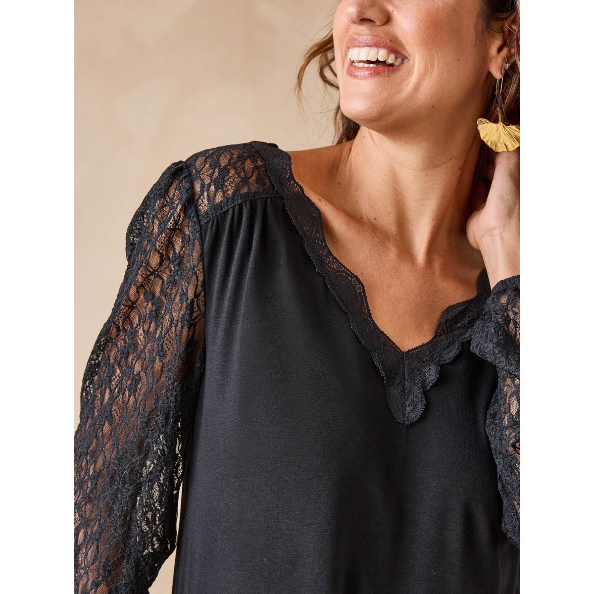 Tee-shirt manches dentelle noir, DAXON