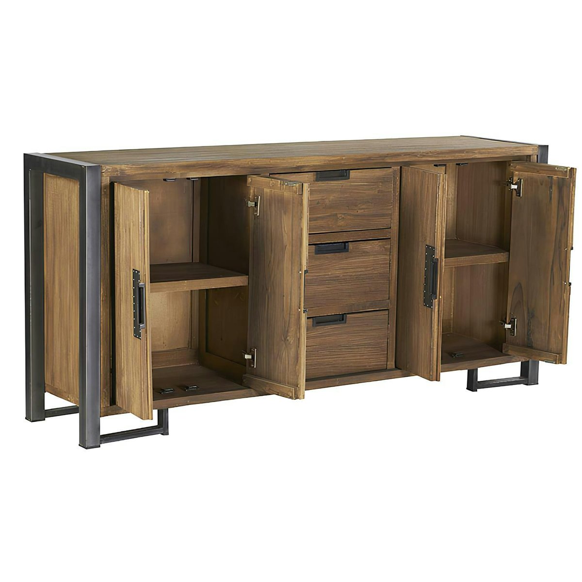 Buffet enfilade bois teck et métal 4 portes 3 tiroirs 186cm CANADA bois naturel, PIER IMPORT