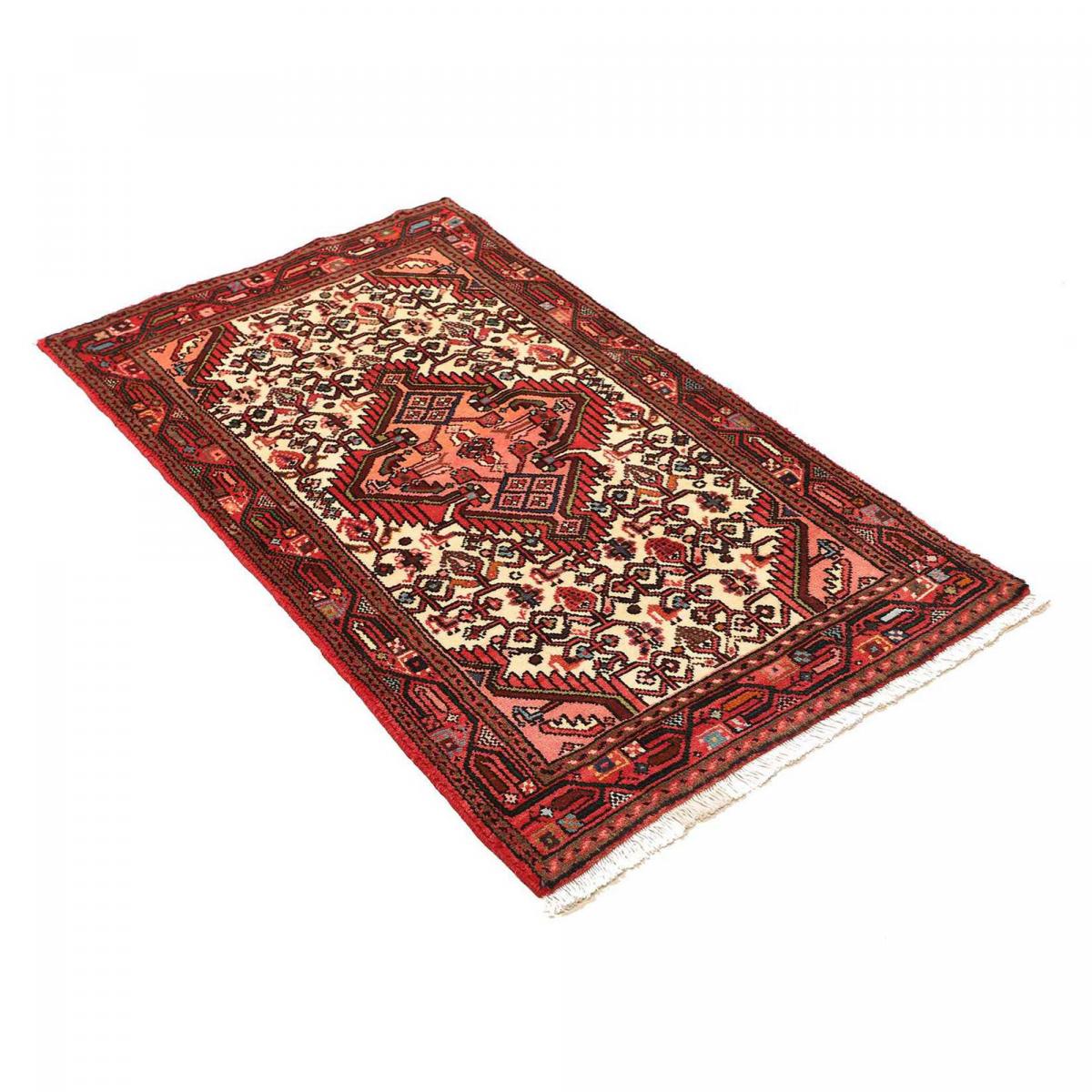 Tapis d'orient, motif oriental artisanal, noué main, HAMADAN 30 crème, rose, rouge, UN AMOUR DE TAPIS