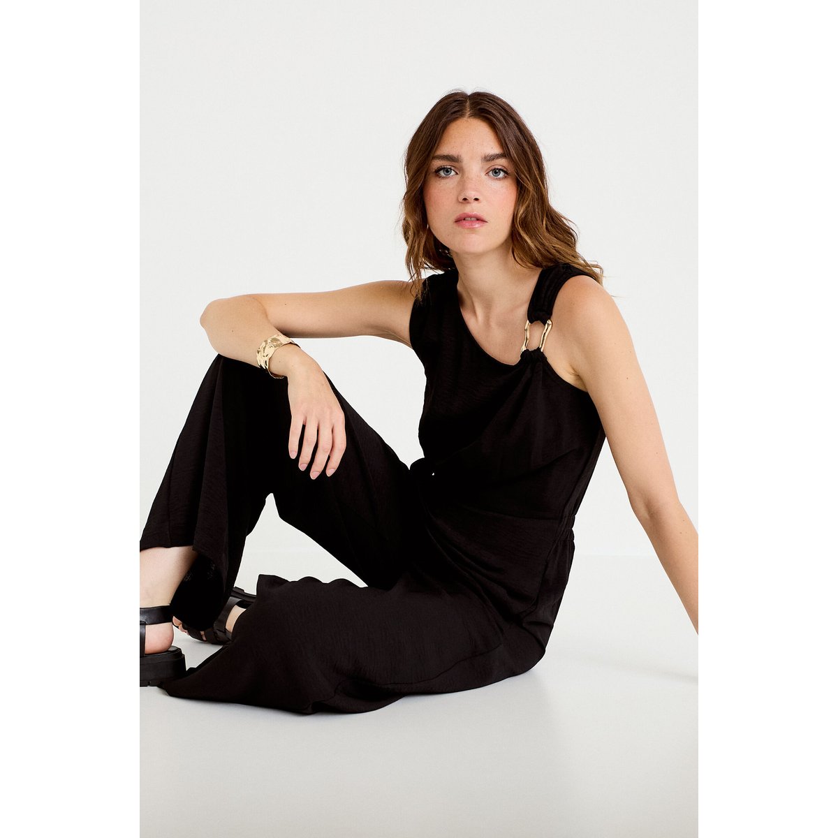 Combinaison large sans manches col rond noir, CACHE CACHE