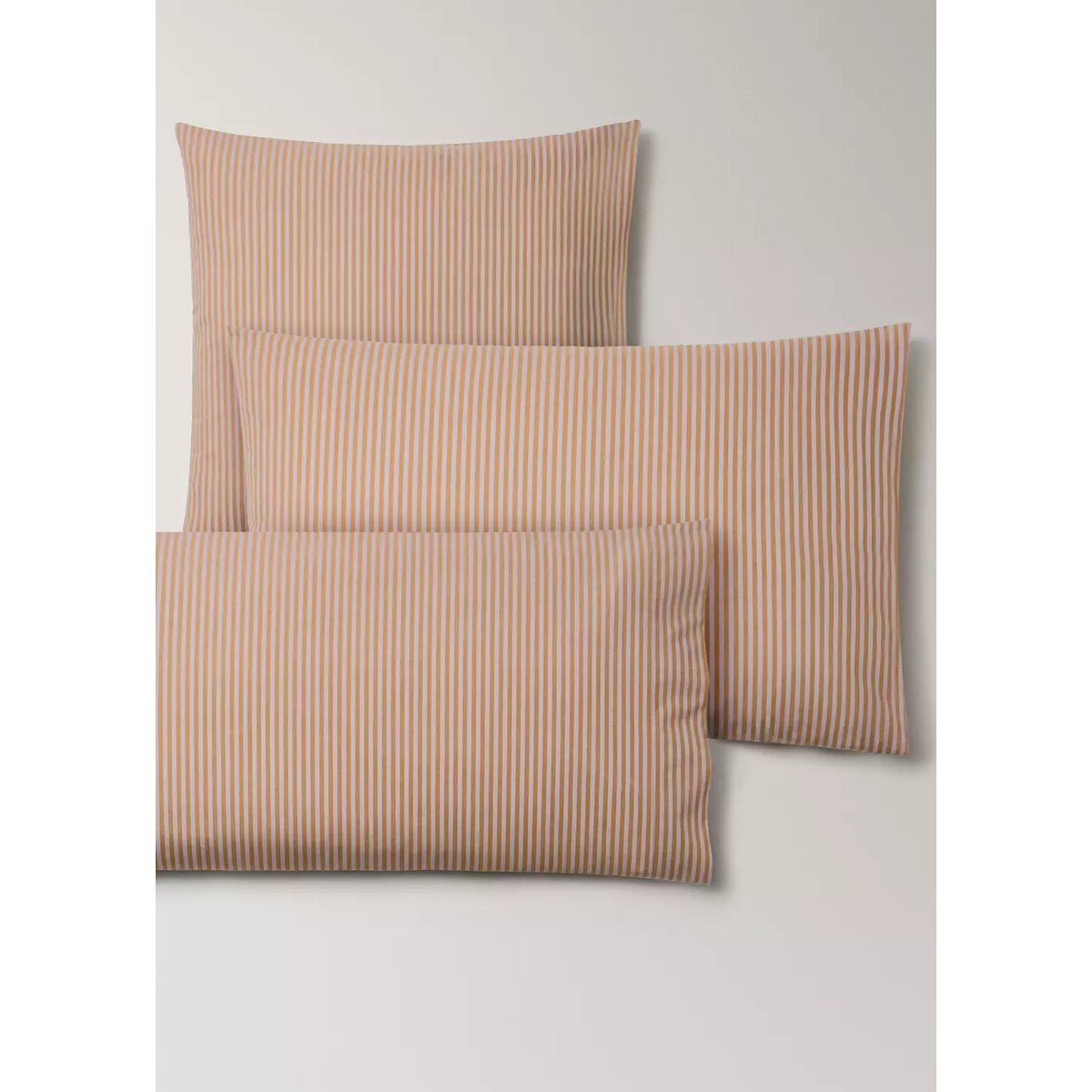Deux taies d'oreiller percale de coton 200 fils petites rayures 60x60 cm pêche, MANGO HOME