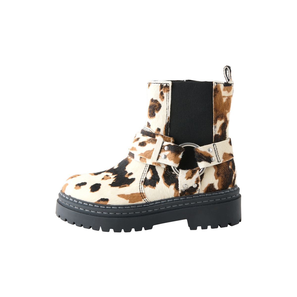 Bottines en cuir à boucle et semelle épaisse imprimé vache, NEXT