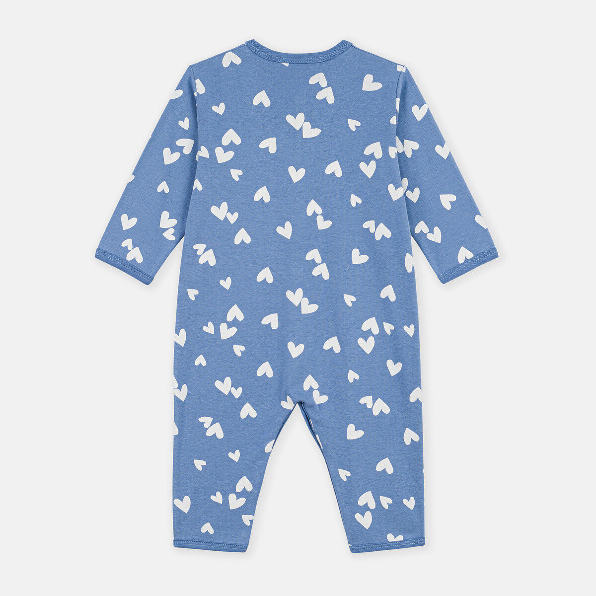 Pyjama sans pieds, en coton, imprimé cœurs imprimé fond bleu, PETIT BATEAU