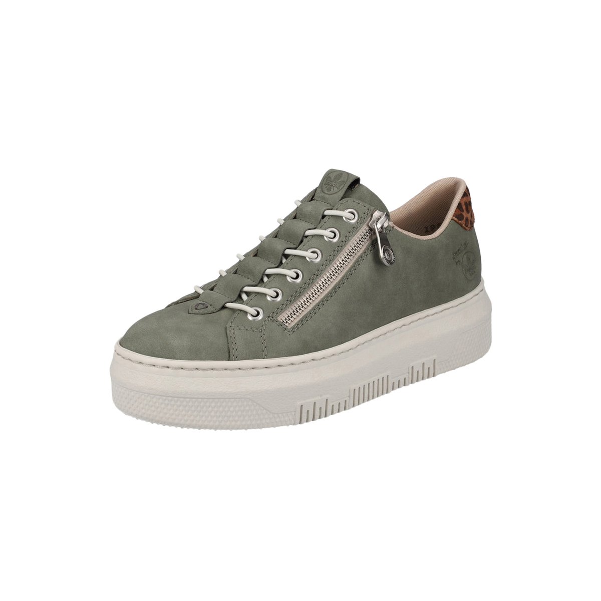 Baskets basses tennis kaki à plateforme avec lacets élastiqués et zip latéral kaki, RIEKER