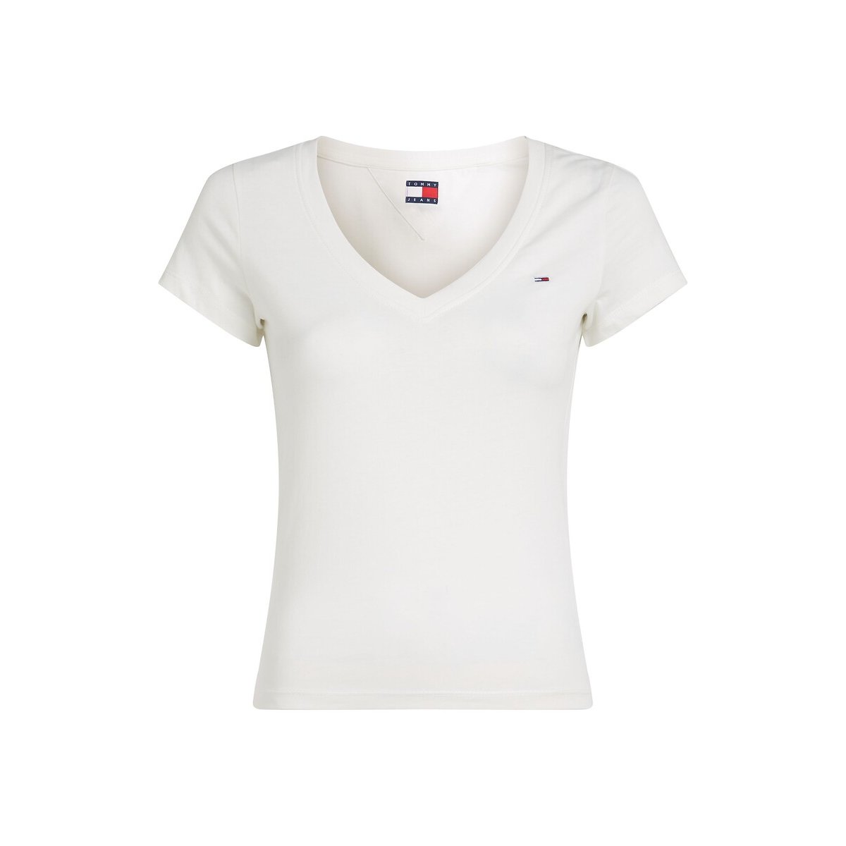 T-shirt col V, manches courtes ecru, TOMMY JEANS