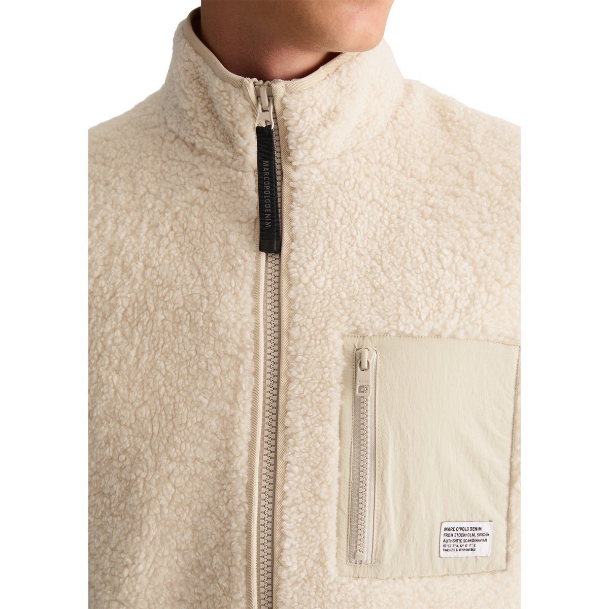 Gilet en peluche, coupe standard avec poche poitrine en nylon beige, MARC O’POLO DENIM