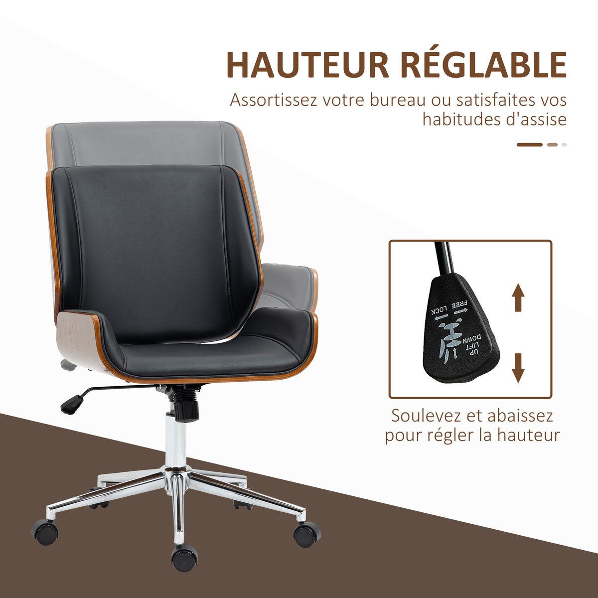 Chaise de bureau Revêtement synthétique PU noir, marron, HOMCOM