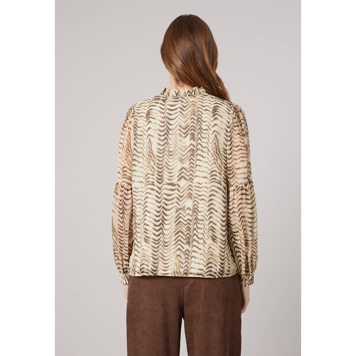 Blouse femme imprimée à col volanté AVILA cream, DEELUXE