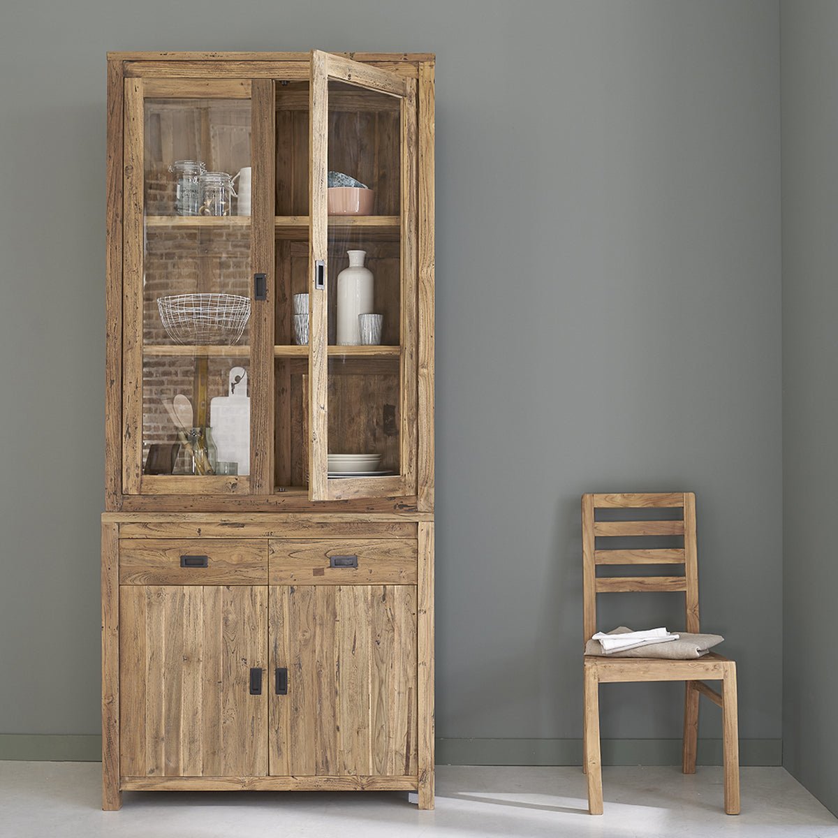 Vaisselier en bois de teck recyclé  CARGO naturel, BERAH GETAH