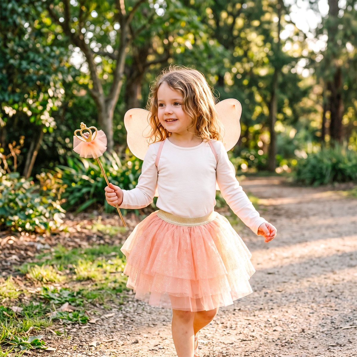 Déguisement enfant jupe princesse fée avec ailes et baguette rose, GREAT PRETENDERS