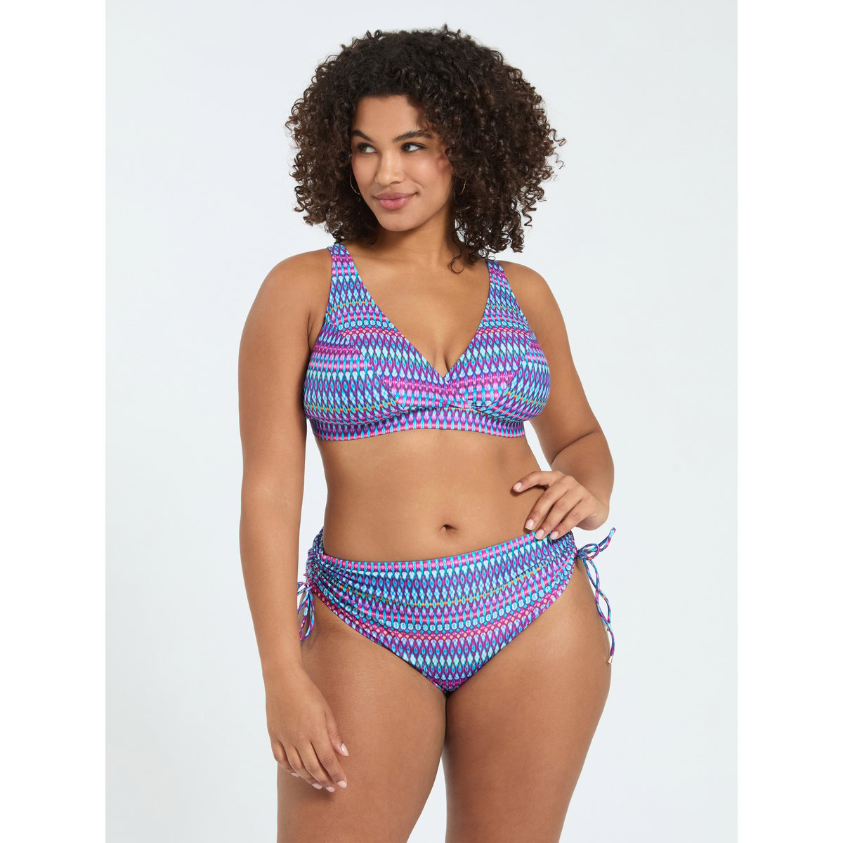Bikini à imprimé multicolore et liens violet, FIORELLA RUBINO