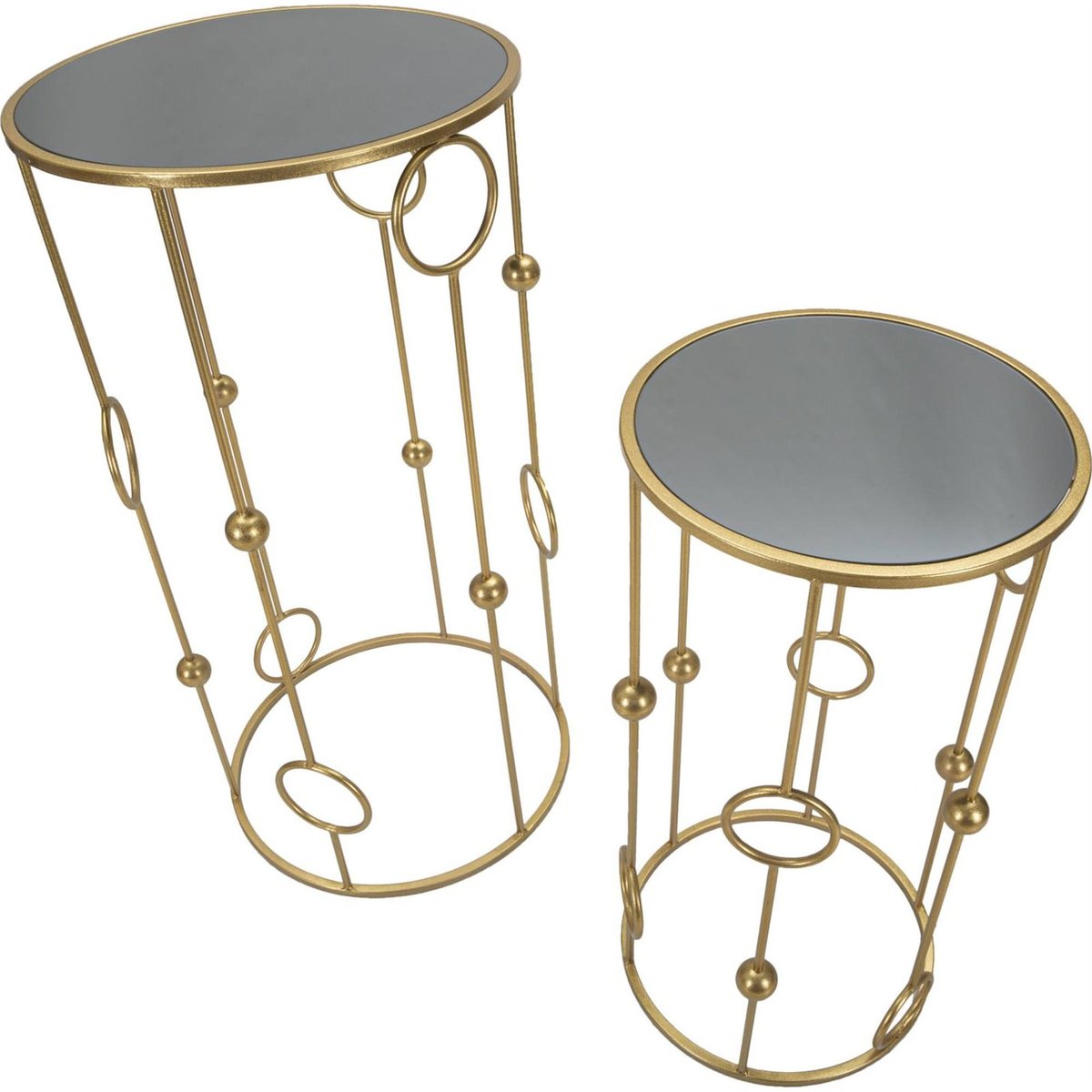 Lot de 2 tables plateau miroir GLAM doré et miroir fumé, RECOLLECTION