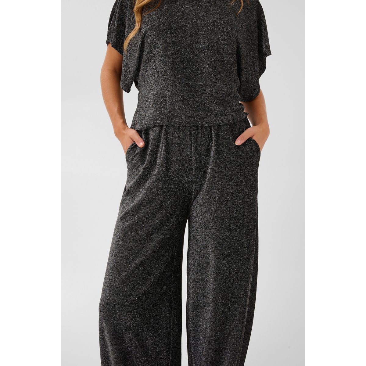 Pantalon en jersey argent noir silver black glitter, KAFFE